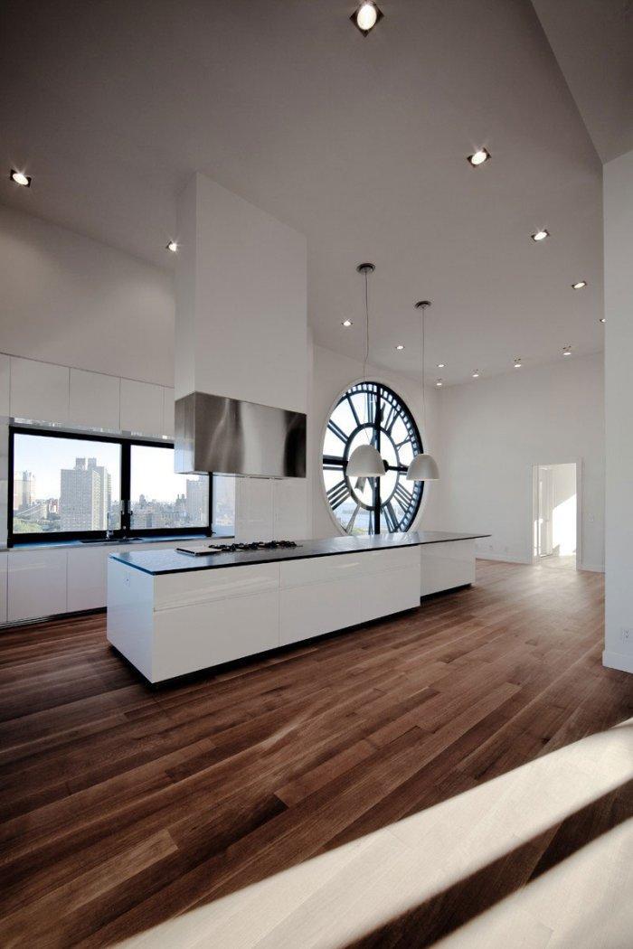 Kitchen with clock like being in a tower