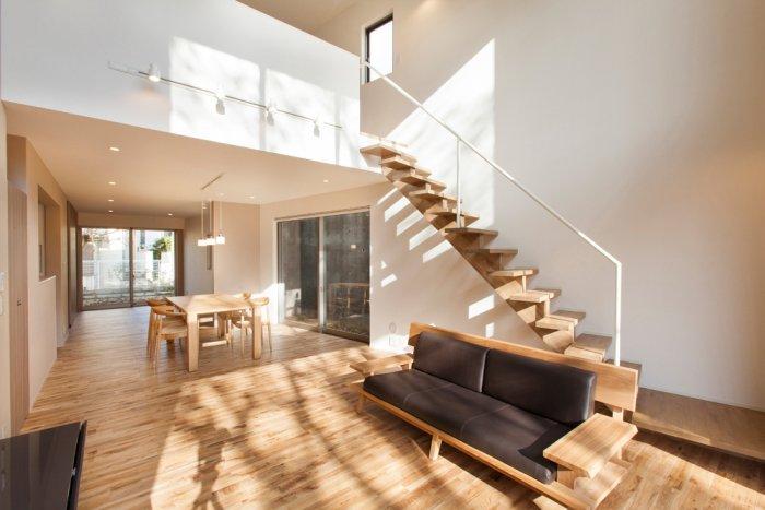 Living room with wood accents in a small house