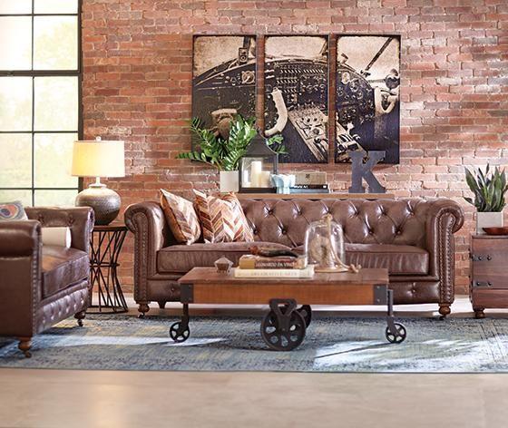 Luxurious brown leather sofa in a New York loft