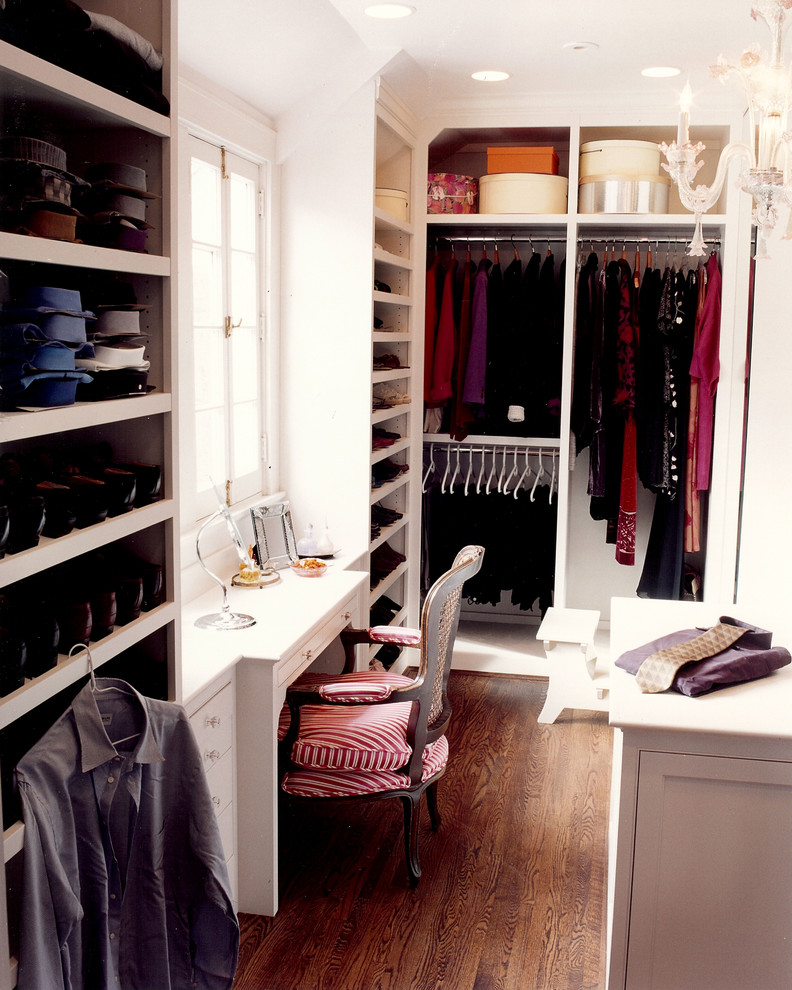 Makeup vanity inside a classic bedroom closet