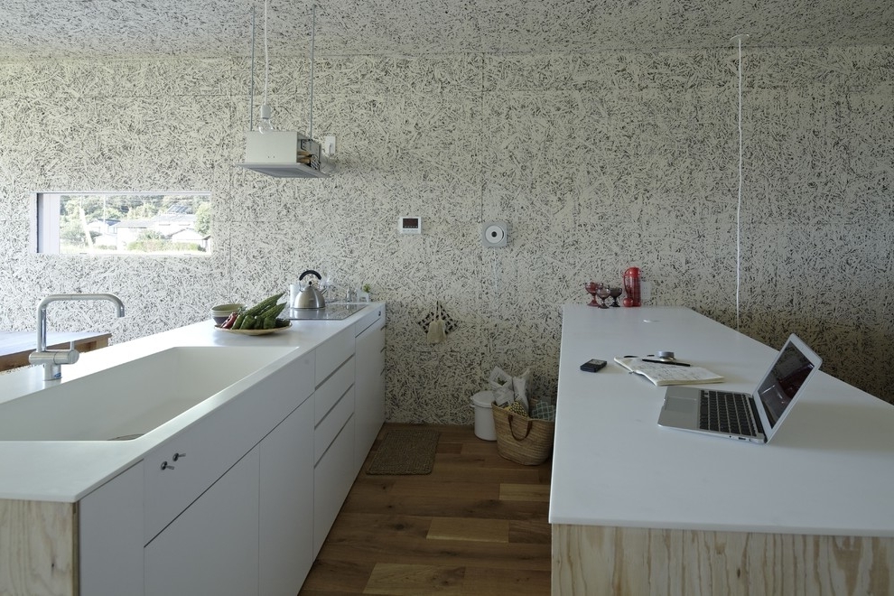 Minimalist kitchen in white with kitchen island