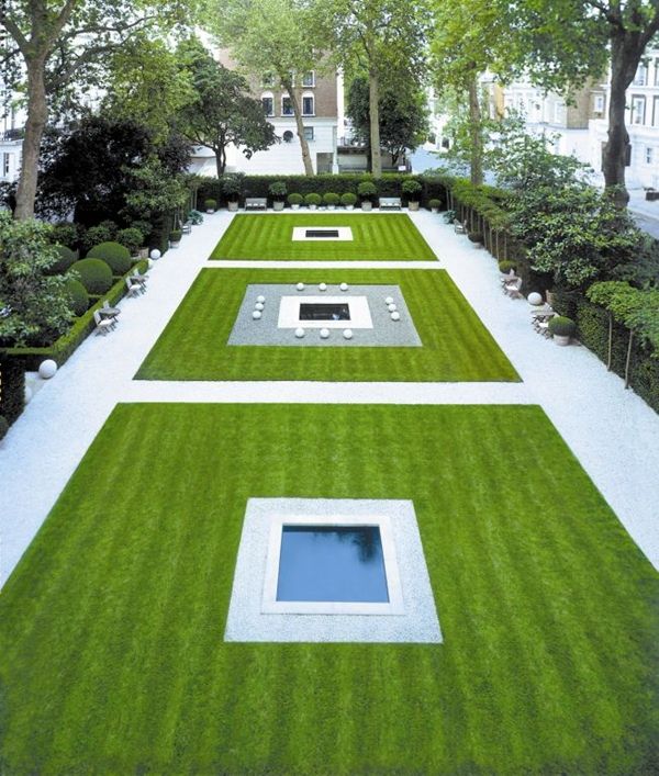 Minimalist square garden with water pounds