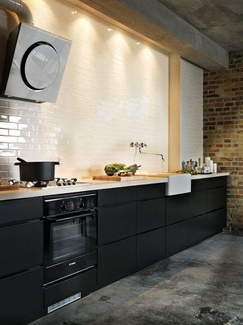 Modern kitchen design in black and white colors