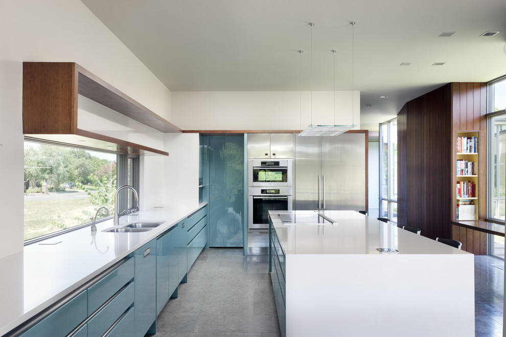 Modern kitchen island in glossy white