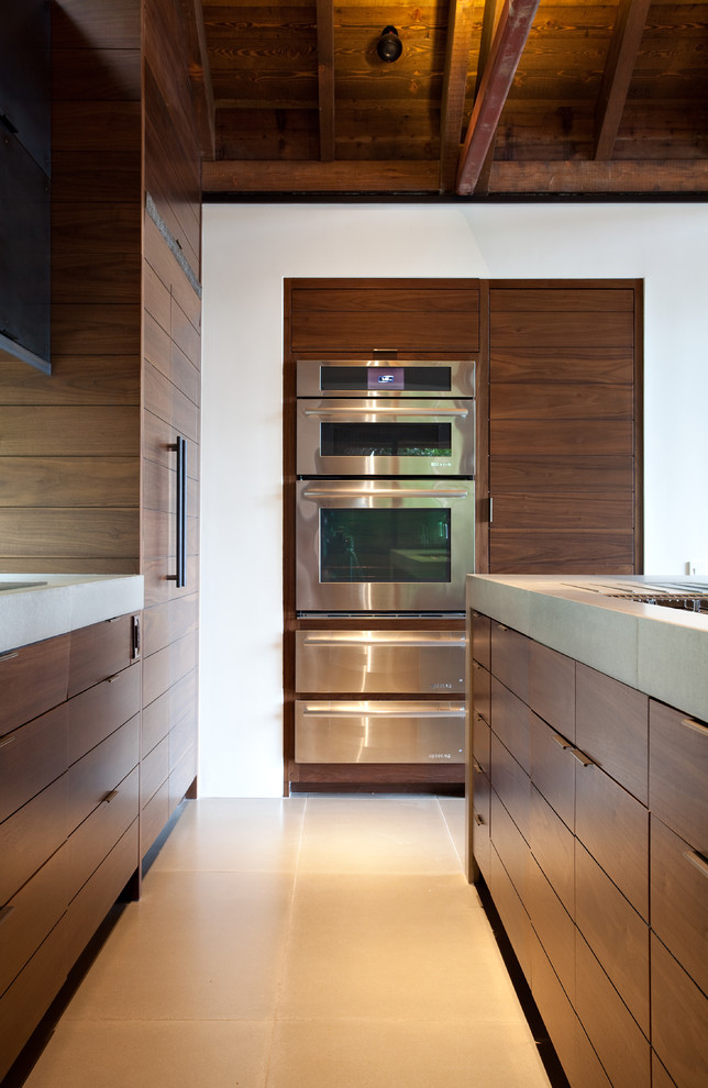 Modern kitchen with wallnut wood accents