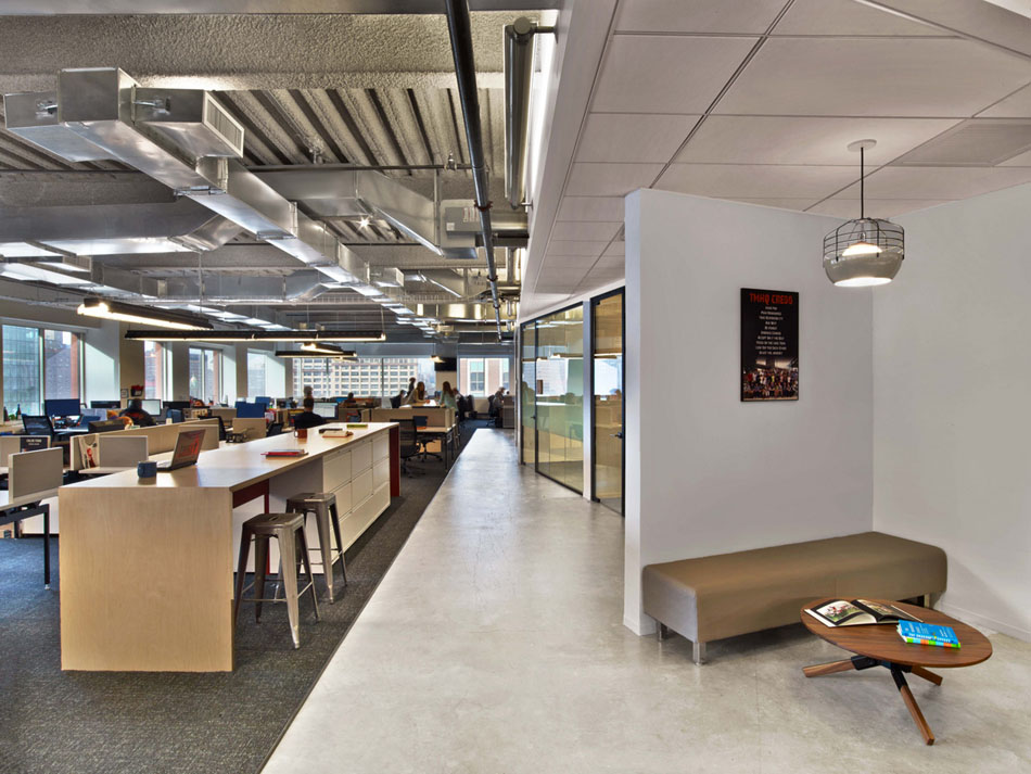 Modern office with open space interior with industrial touches