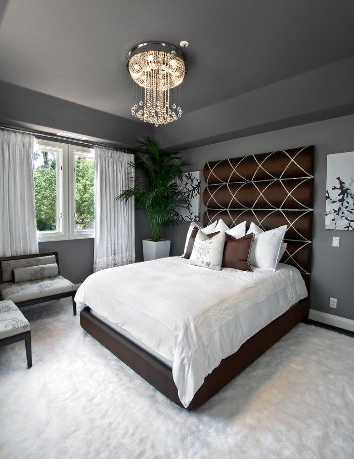 Natural bedroom interior in grey, black and white