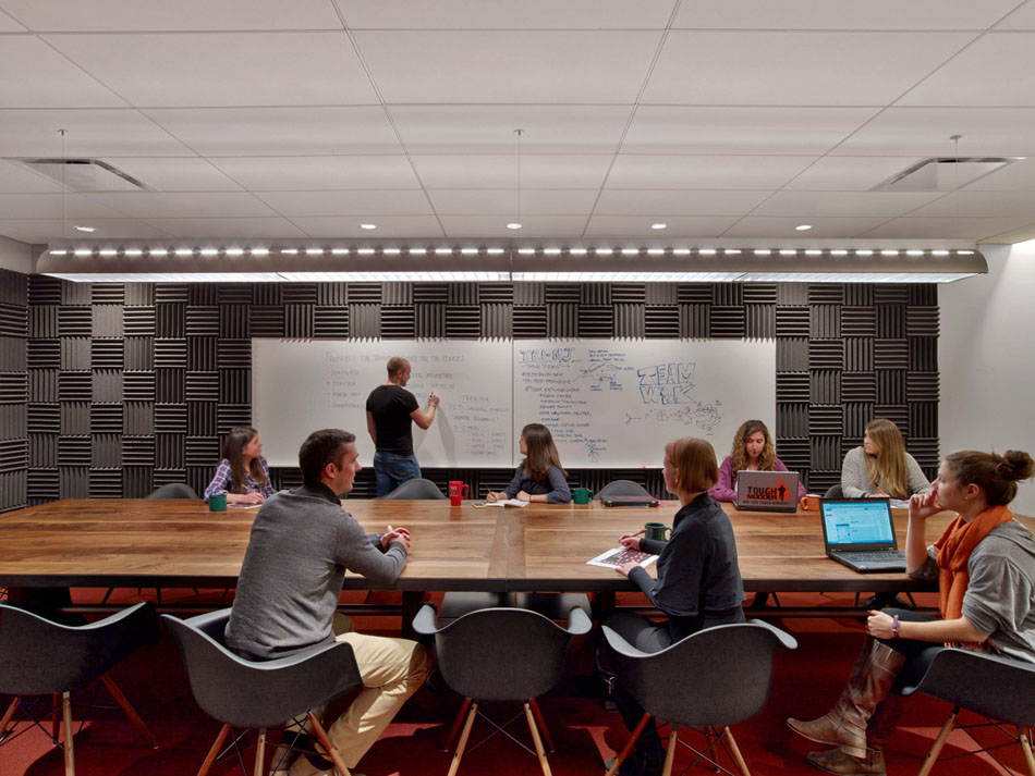 Office meeting room with massive wooden table