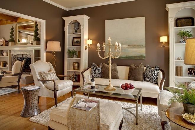 Pale brown walls in a traditional living room