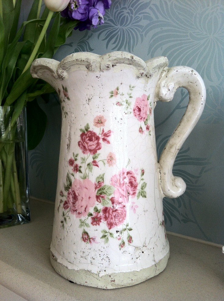 Shabby Chic porcelain pitcher with flower patterns