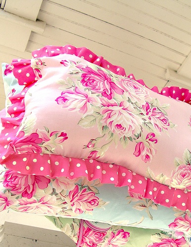 Shabby chic pillow in vivid pink color