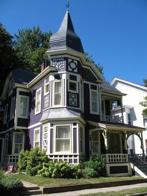 Small Victorian house in white and purple