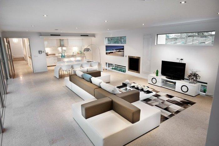 Stylish white living room in a coastal home in Australia