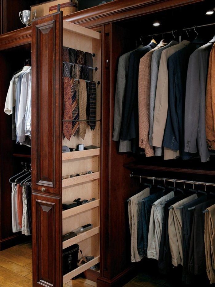 Tie rack inside a man bedroom closet