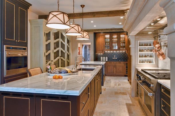 Traditional kitchen with classic pendants