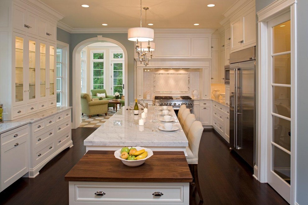 Traditional kitchen with hutch-style cabinets