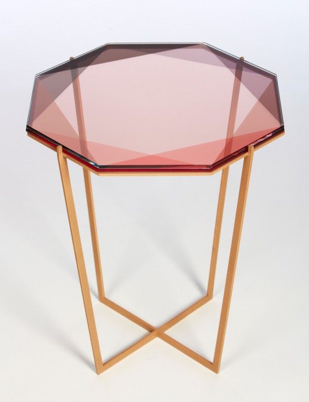 Unique glass table made of pink glass