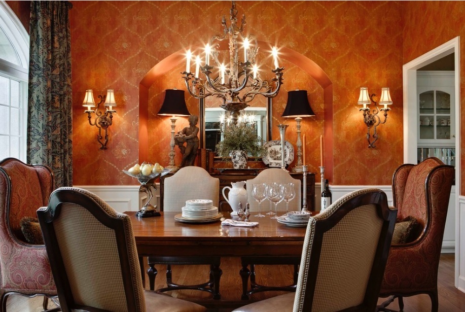 Victorian dining room in classic orange