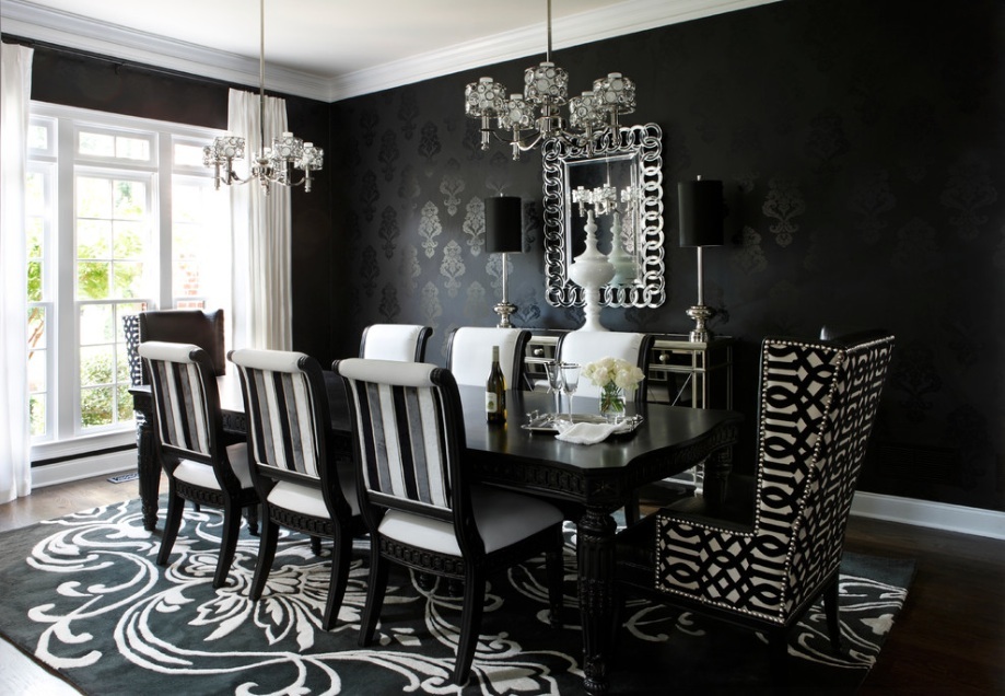 Victorian gothic dining room in black color