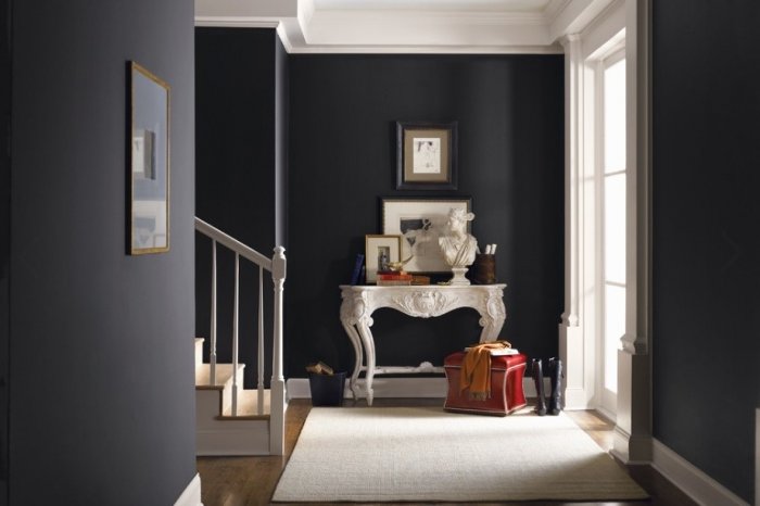 Victorian gothic hallway with white drawer