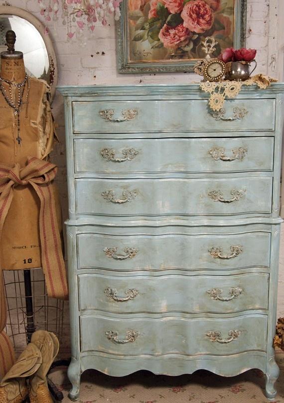 Vintage chest of drawers in a shabby chic closet