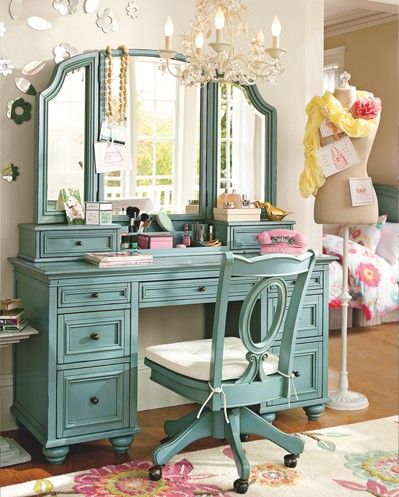 Vintage makeup vanity in a shabby chic closet