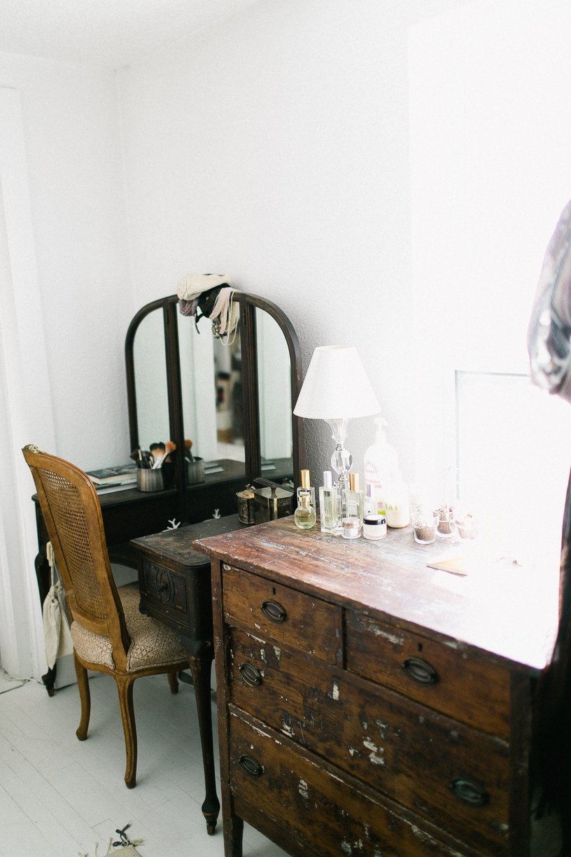 Vintage powder dressing table - and an old chest of drawers