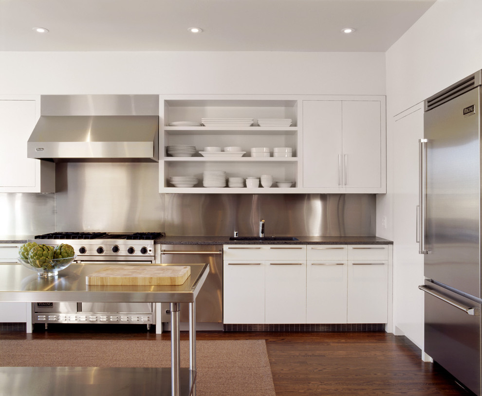 White cabinets and modern kitchen appliances