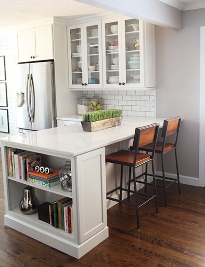 White kitchen design with modern bar stools