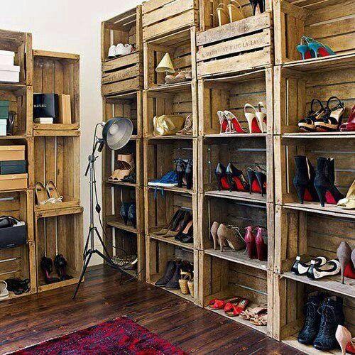 Wooden shelves inside a bedroom closet