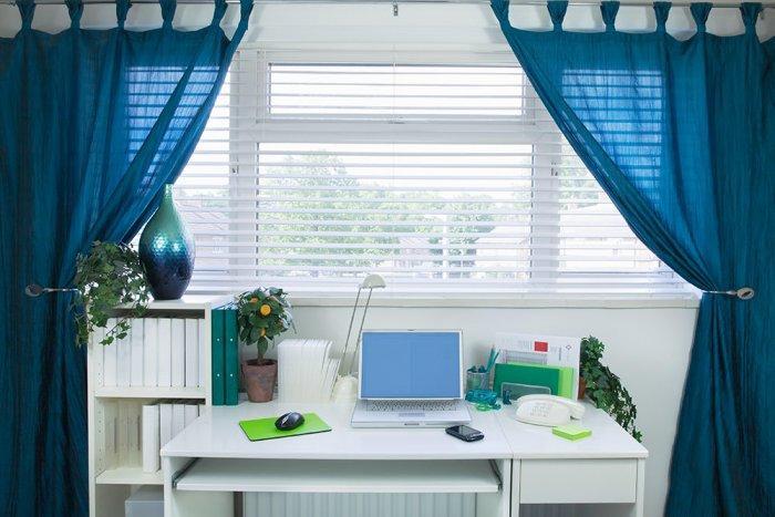 Blue home office - with simple white desk