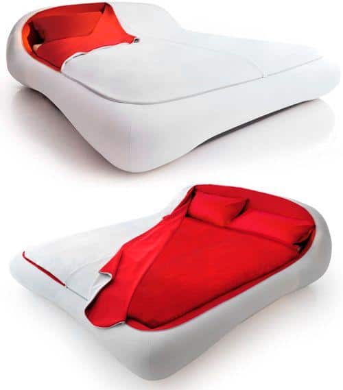 Contemporary Italian bed - in white and red vivid colors