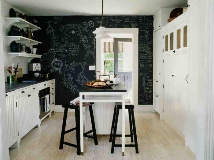 Contemporary kitchen - with black chalkboard wall