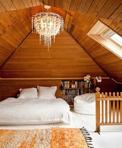 Eclectic attic bedroom - with crystal chandelier