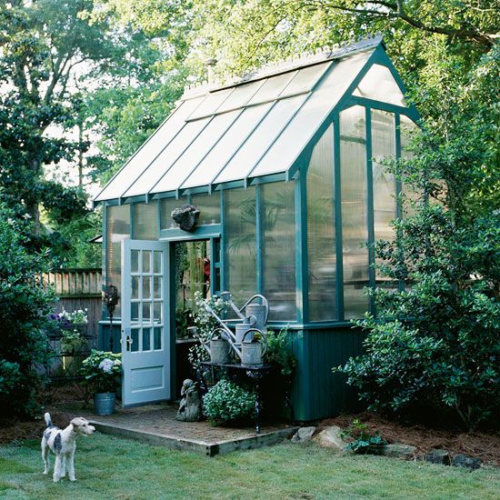 Glazed shed placed in the yard