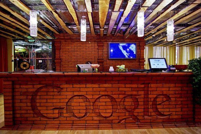 Google's office reception desk with interesting and modern design