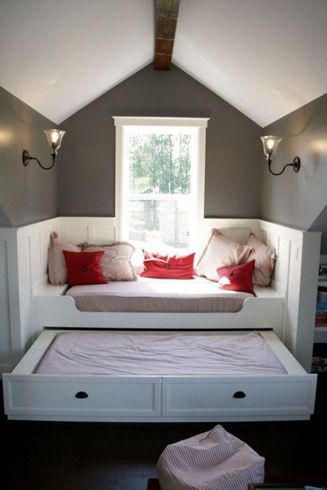 Home attic bedroom - with tiny flexible bed