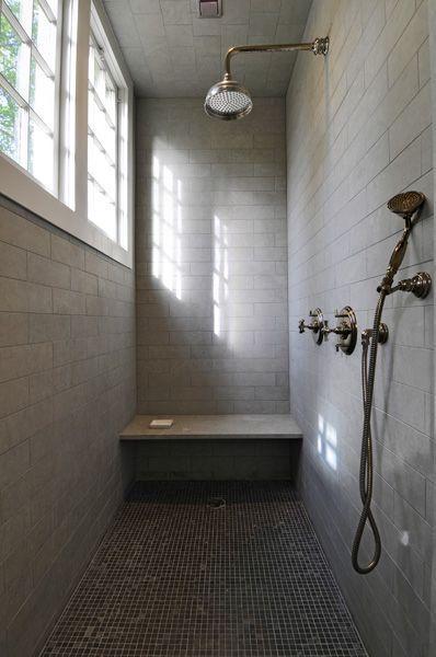 Narrow bathroom with shower