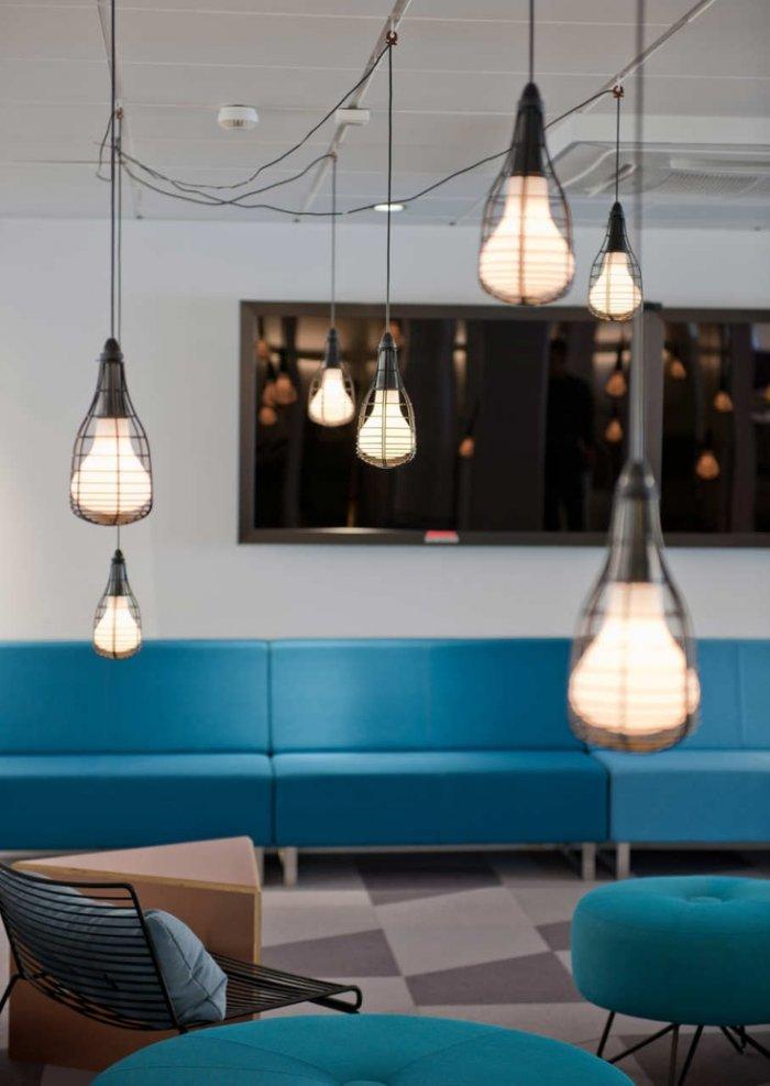 Office lounge room with interesting light bulbs
