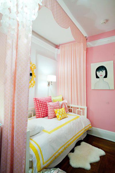 Pink girl bedroom - with yellow accents on the sheets