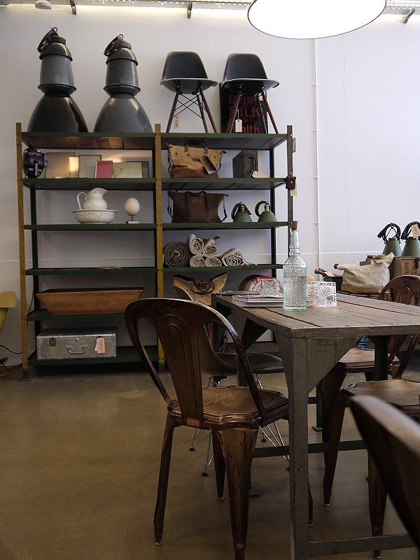 Vintage cafe interior - with wood table and chairs