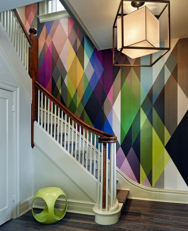 Abstract staircase wall design - with colorful shapes