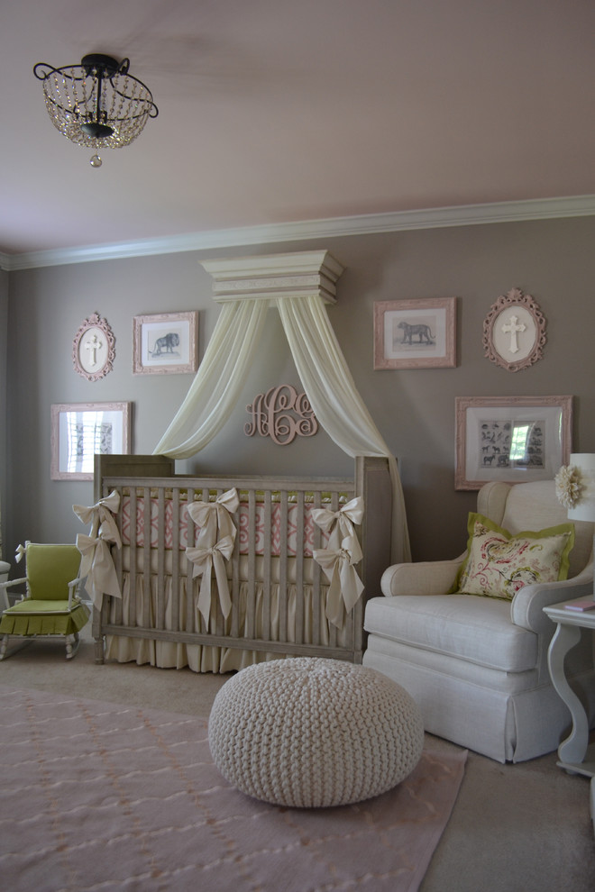 Baby crib - with white decorative curtains