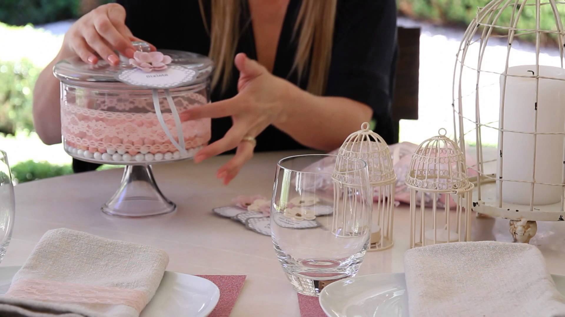 Baby shower table setting - with hurricane jars and glasses