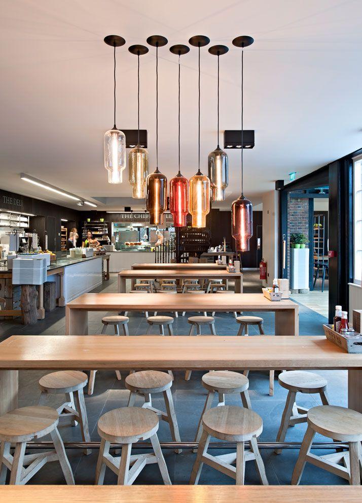 Casual cafe design - with interesting modern pendants