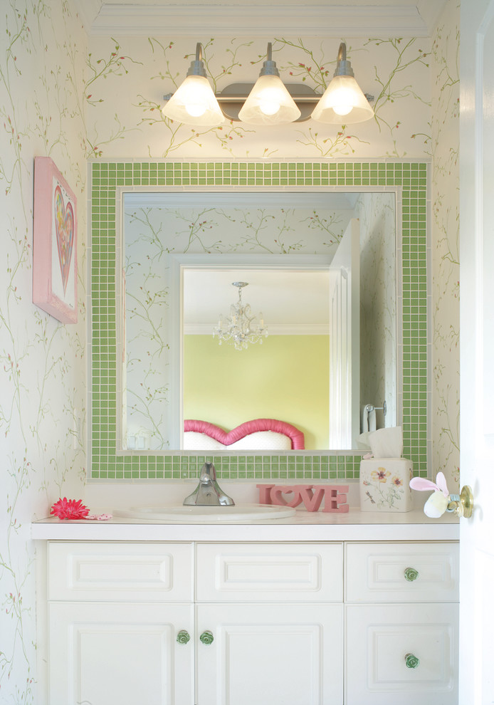 Chic bathroom mirror - with green frame