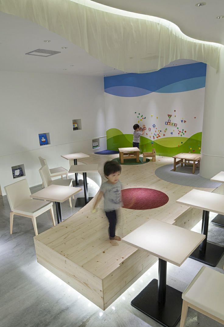 Children stage - in a modern white cafe