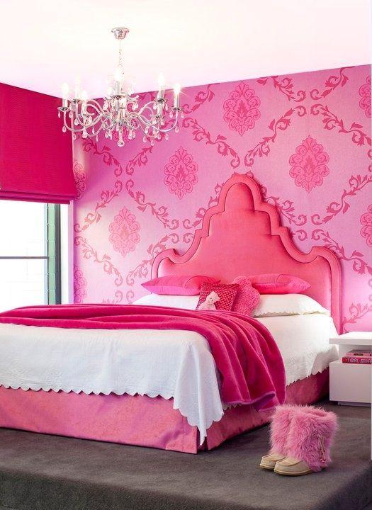 Classic pink bedroom - with crystal chandelier