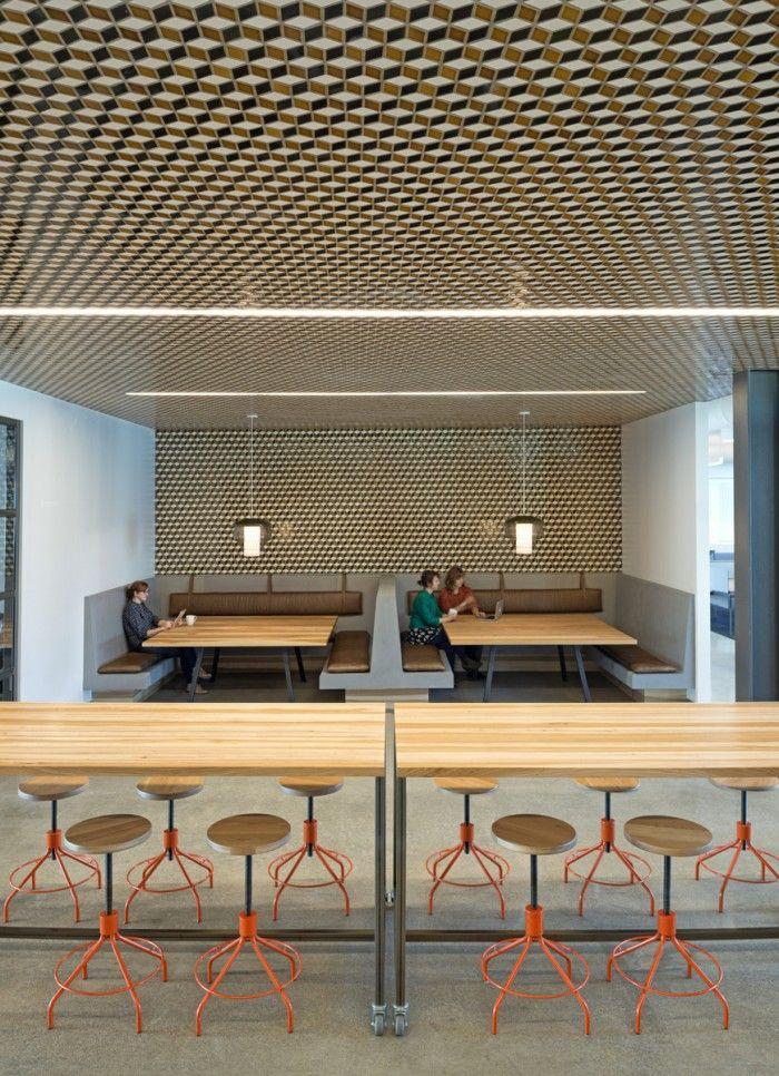 Contemporary cafe interior - with graphic shapes on the walls and ceiling