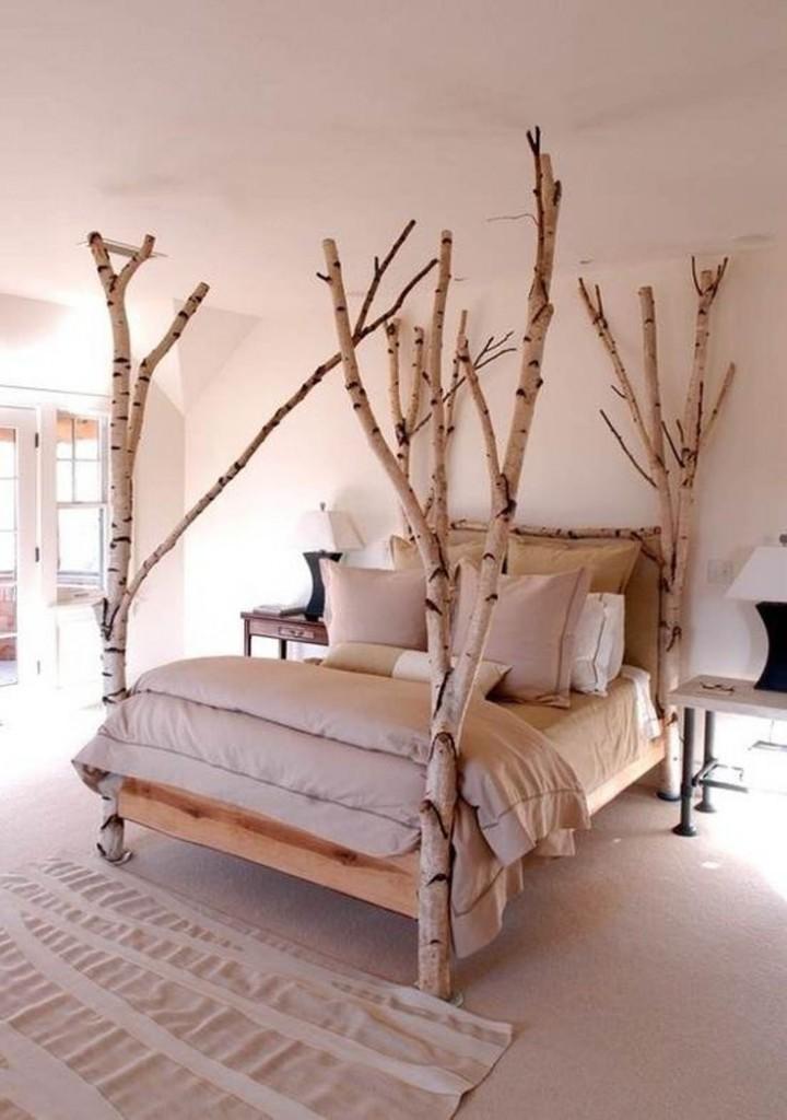 Creative bedroom with tree made of real branches Founterior